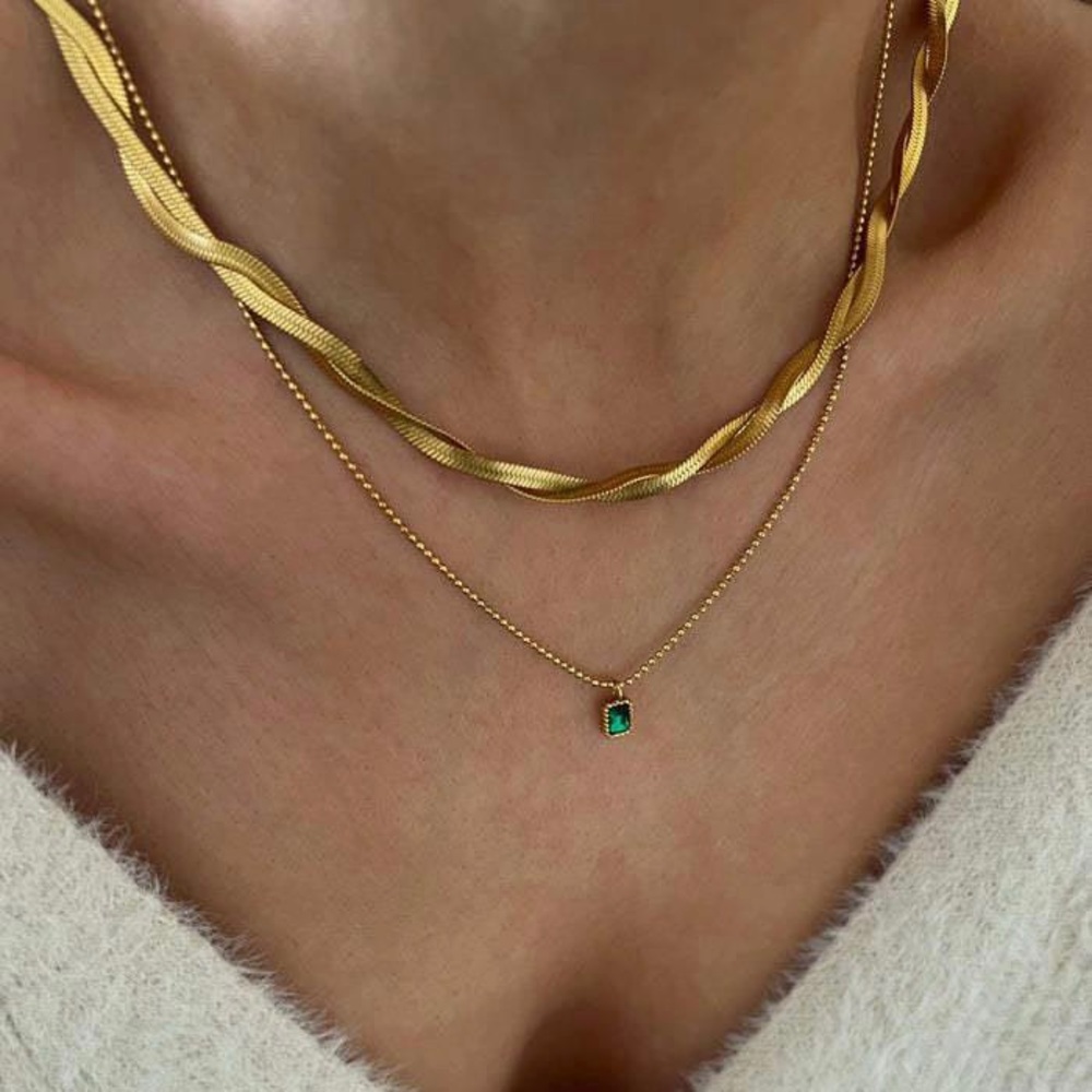 Twisted Snake chain necklace, Double chain necklace